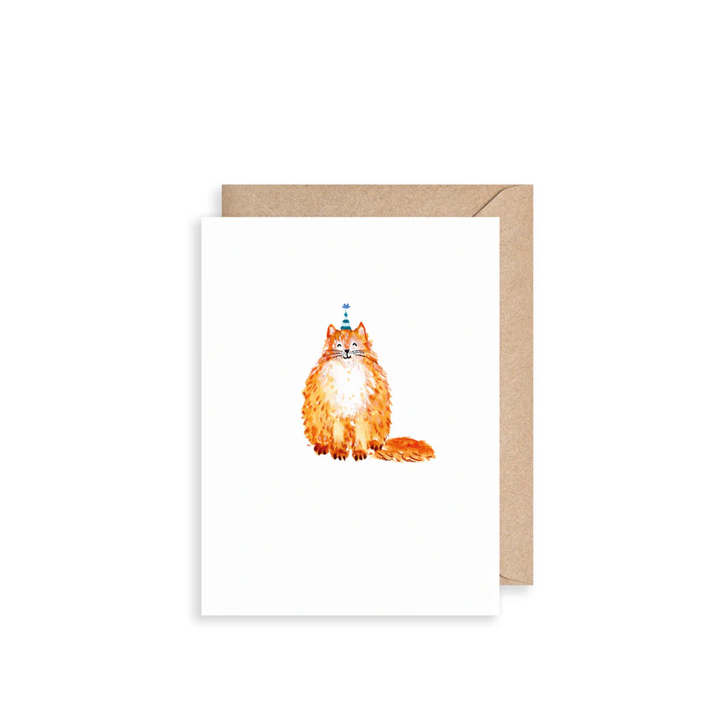 Cat And Party Hat, Mini Card