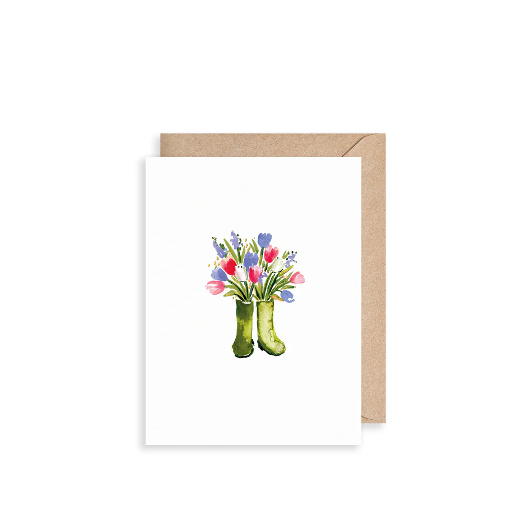Flowers In Wellies, Mini Card