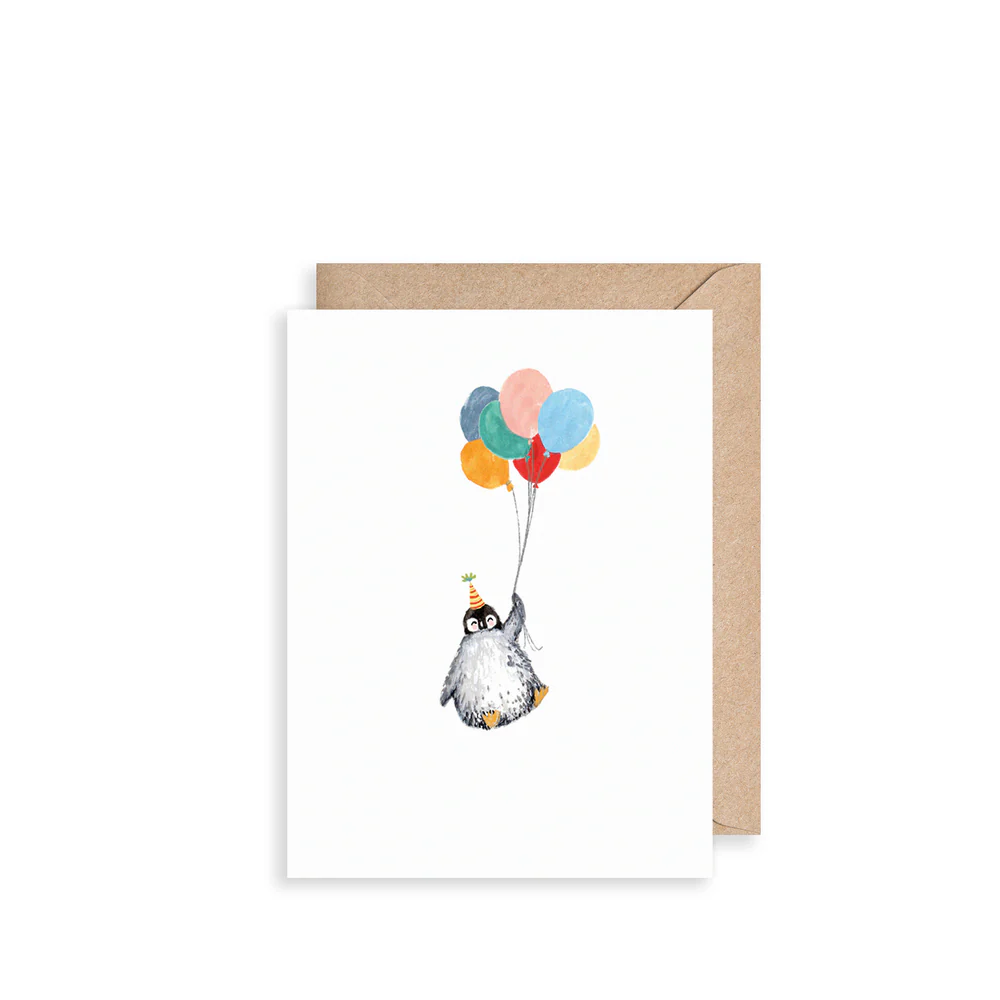 Penguin And Balloons, Mini Card
