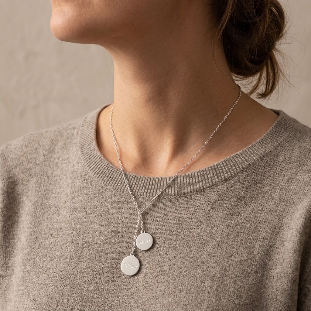 Två coins, Halsband med gravyr - Silver - 3