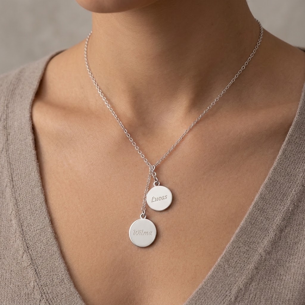 Två coins, Halsband med gravyr - Silver - 3
