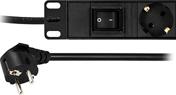 Deltaco Grenuttag med 8 uttag, brytare, 19" 1U, 3m kabel, svart