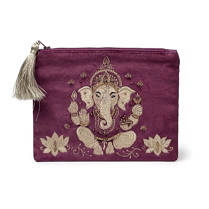 Sammetspåse med dragkedja lila med Ganesha