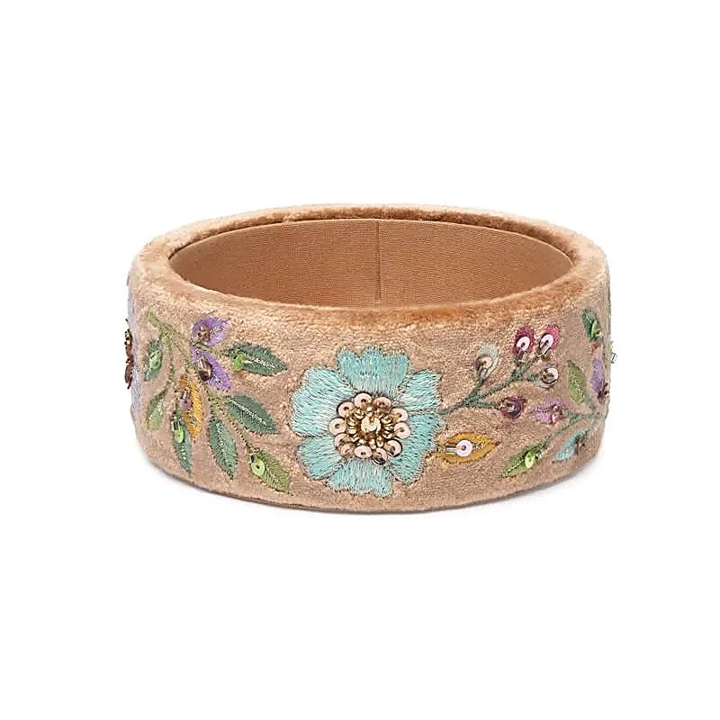 Prylbehållare sammet beige med blommor