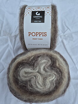 Poppis, print garn, 3102 Beige/brunt/latte 50gr, Gjestal garn