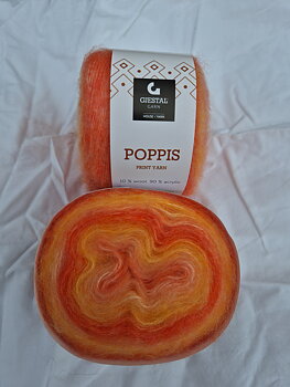 Poppis, print garn, 3107 laxrosa/gulorange, 50gr Gjestal garn