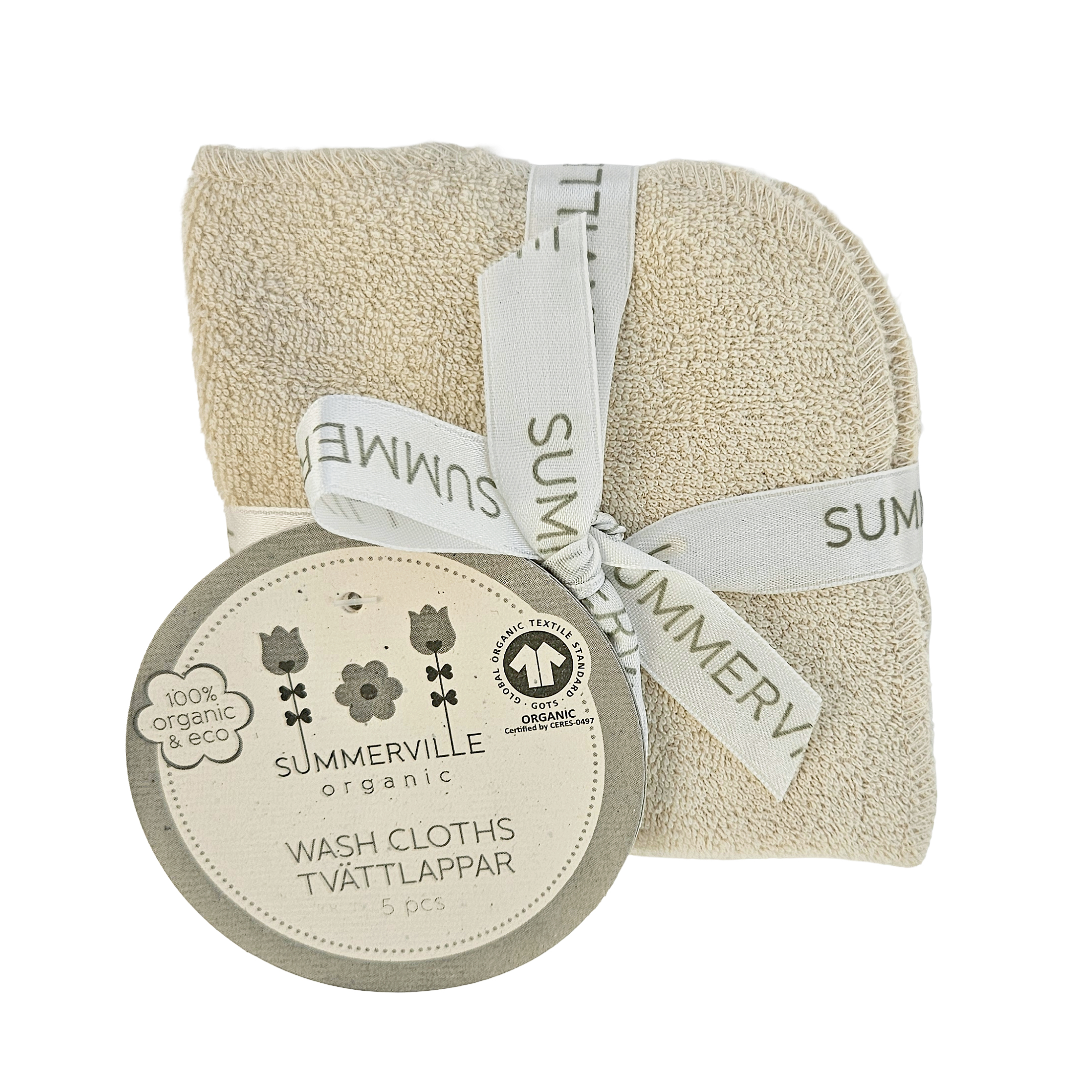  Summerville Organic - Tvättlappar 5-pack sandshell GOTS