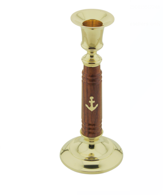 Ljusstake, trä/mässing, H: 17,5cm, Ø: 4,7 / 7,5cm