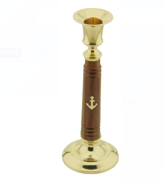 Ljusstake, trä/mässing, H: 20cm, Ø: 4,7 / 7,5cm
