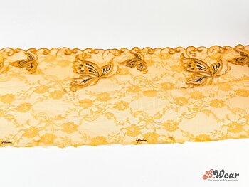 Non-stretch lace in yellow with beautiful butterflies - 20 cm - Right & left
