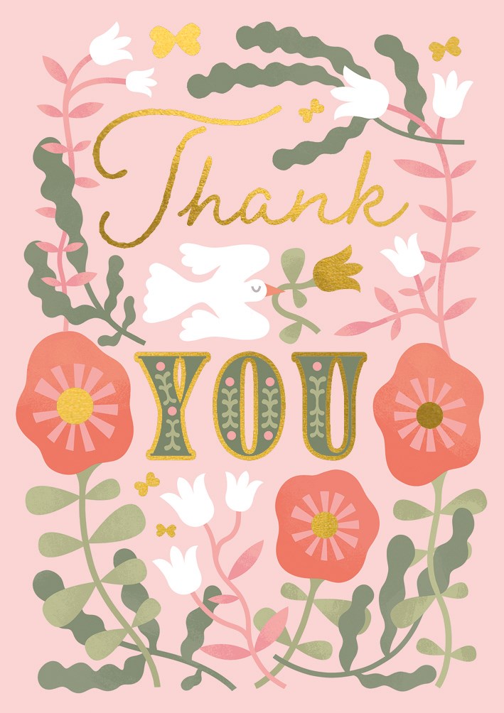 Thank You Birds Flowers, Greeting Card