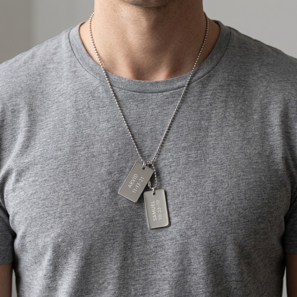 Två dogtags, Halsband med gravyr - Silver - 3