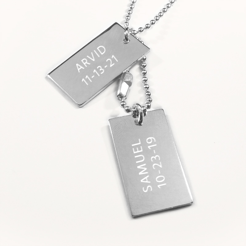 Tveir Dogtags , áletruð hálskeðja - Silfur