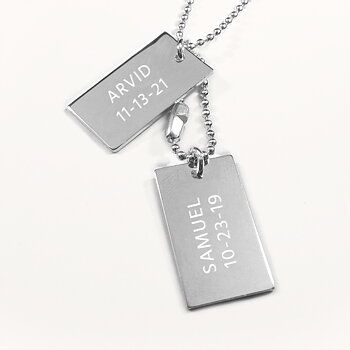 To Dogtag s, Halskjede med gravering - Sølv