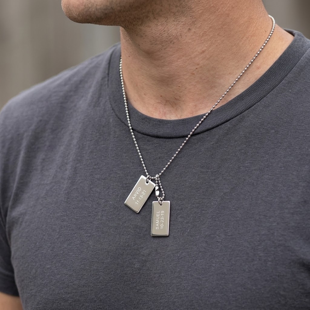 Två dogtags, Halsband med gravyr - Silver - 3