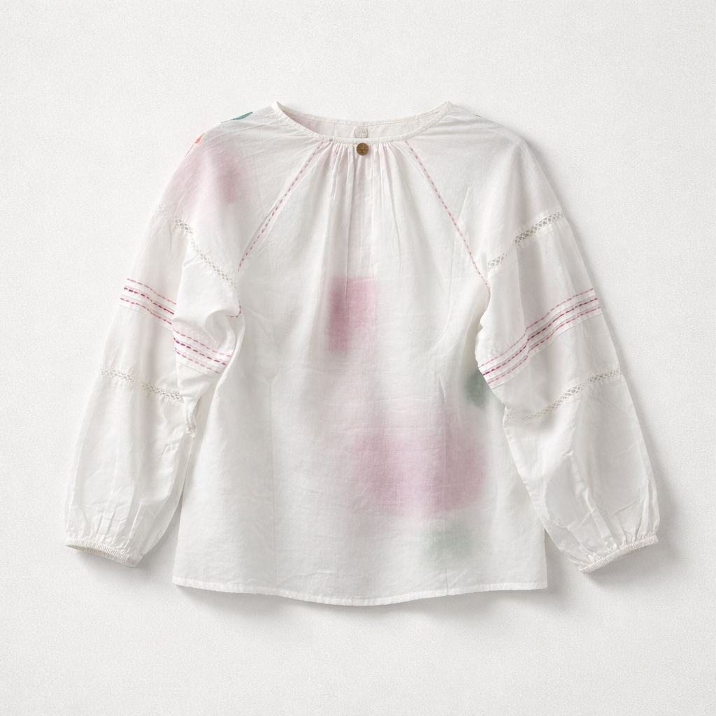 White Blouse Embrodery Flower - Place Du Soleil - 3