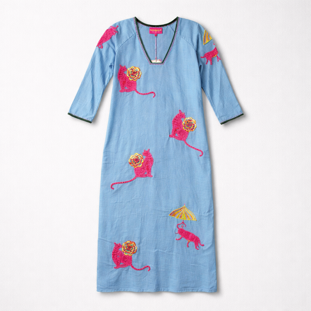 Blue Tiger Flower Dress - Place Du Soleil - 3