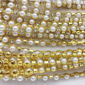 PÄRL- & STRASSBAND - Crystal/guld