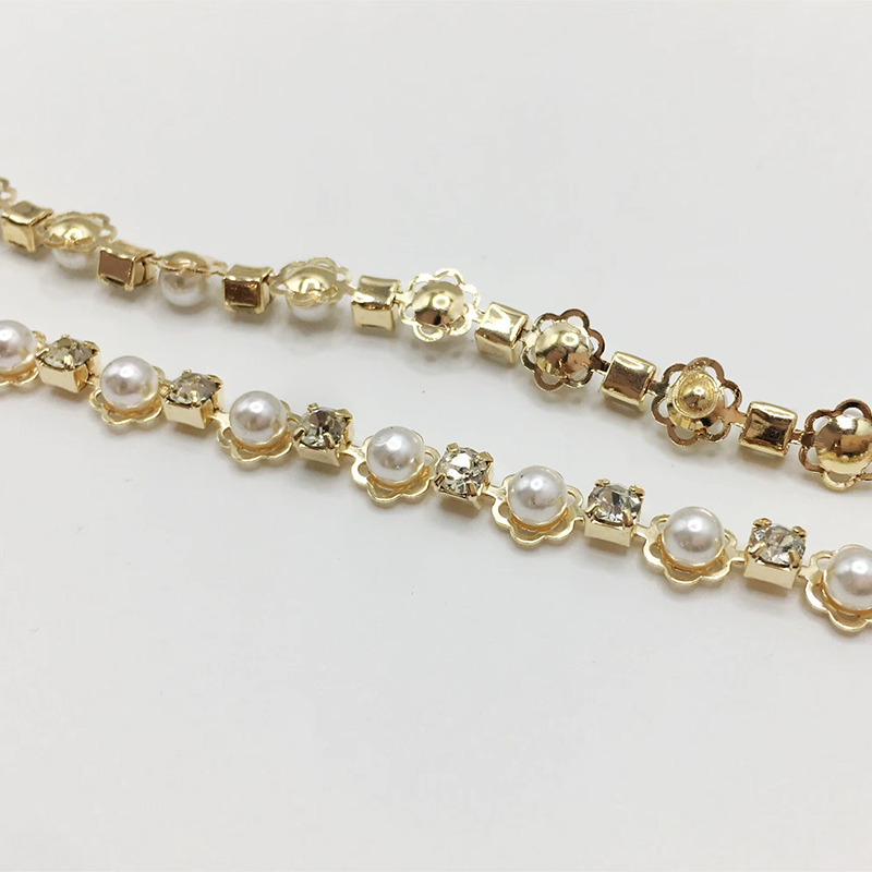 PÄRL- & STRASSBAND - Crystal/guld - 4