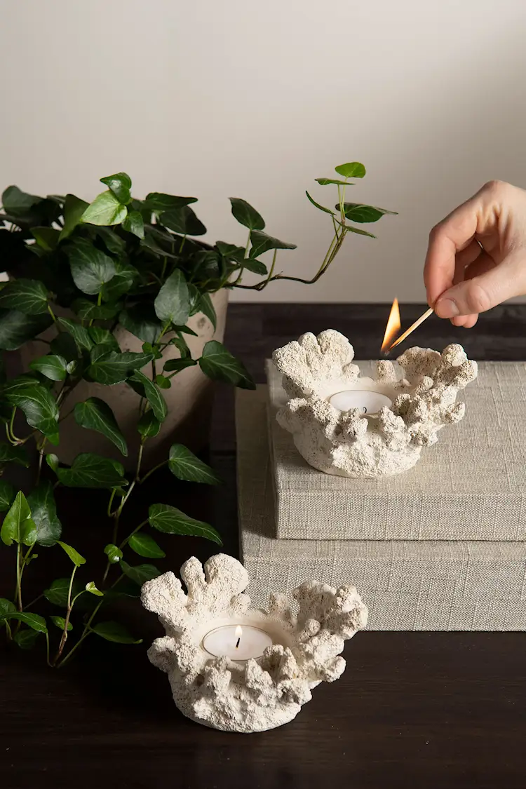 Candle holder Coral White Poly