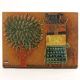 Stig Lindberg (1960s) Wall Plaque with Woman and Tree 30 cm (3)