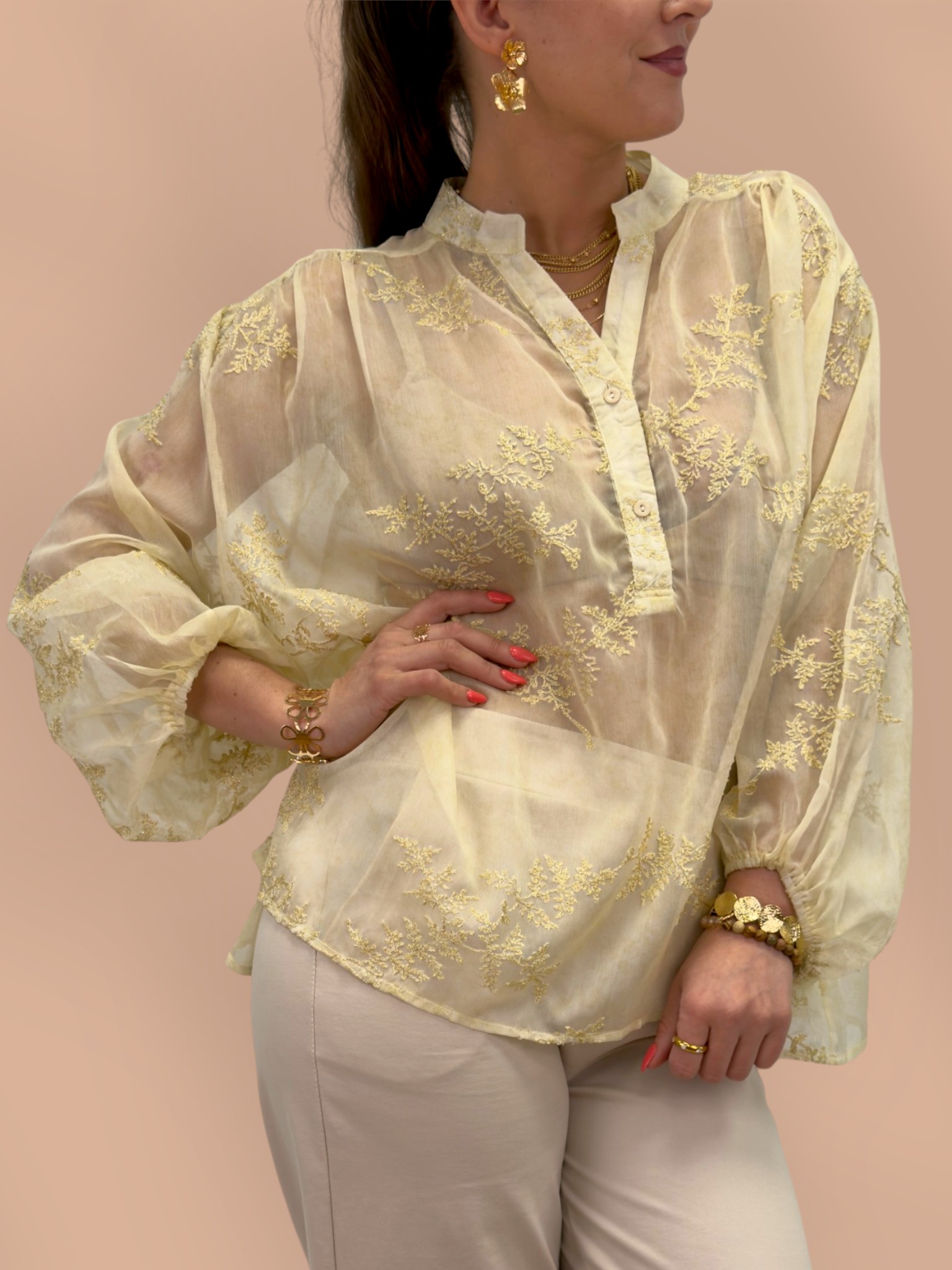 Blus med skimrande broderi