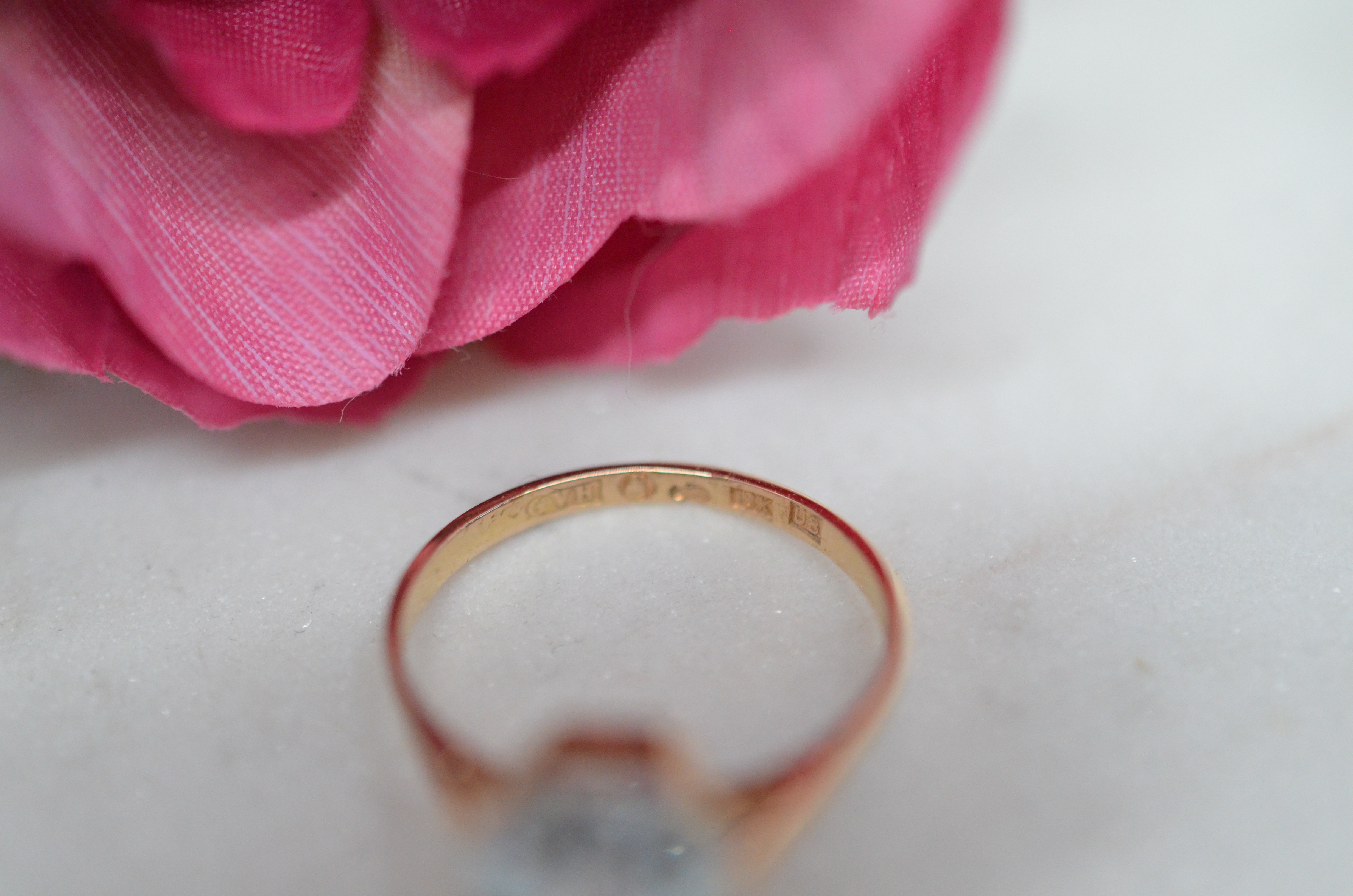 Vintage 18k ring with light blue stone, 1946 - 7