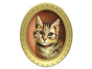 Oval tavla med katt motiv