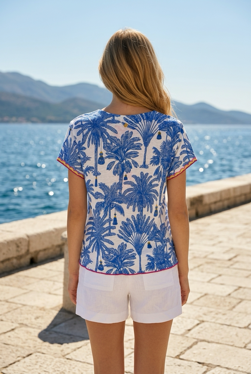 Blue Palm Blouse - Place Du Soleil