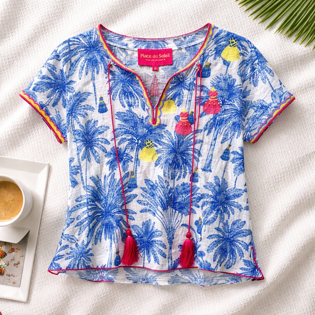 Blue Palm Blouse - Place Du Soleil - 3