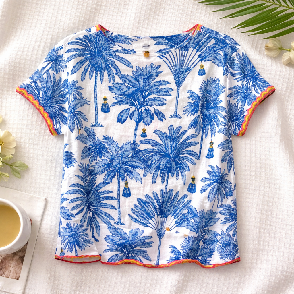 Blue Palm Blouse - Place Du Soleil - 4
