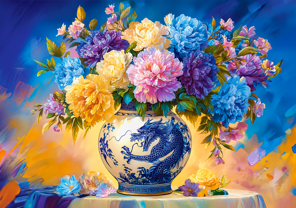 Flowers in Chinese Porcelain, puslespil med 500 brikker (B-54169)