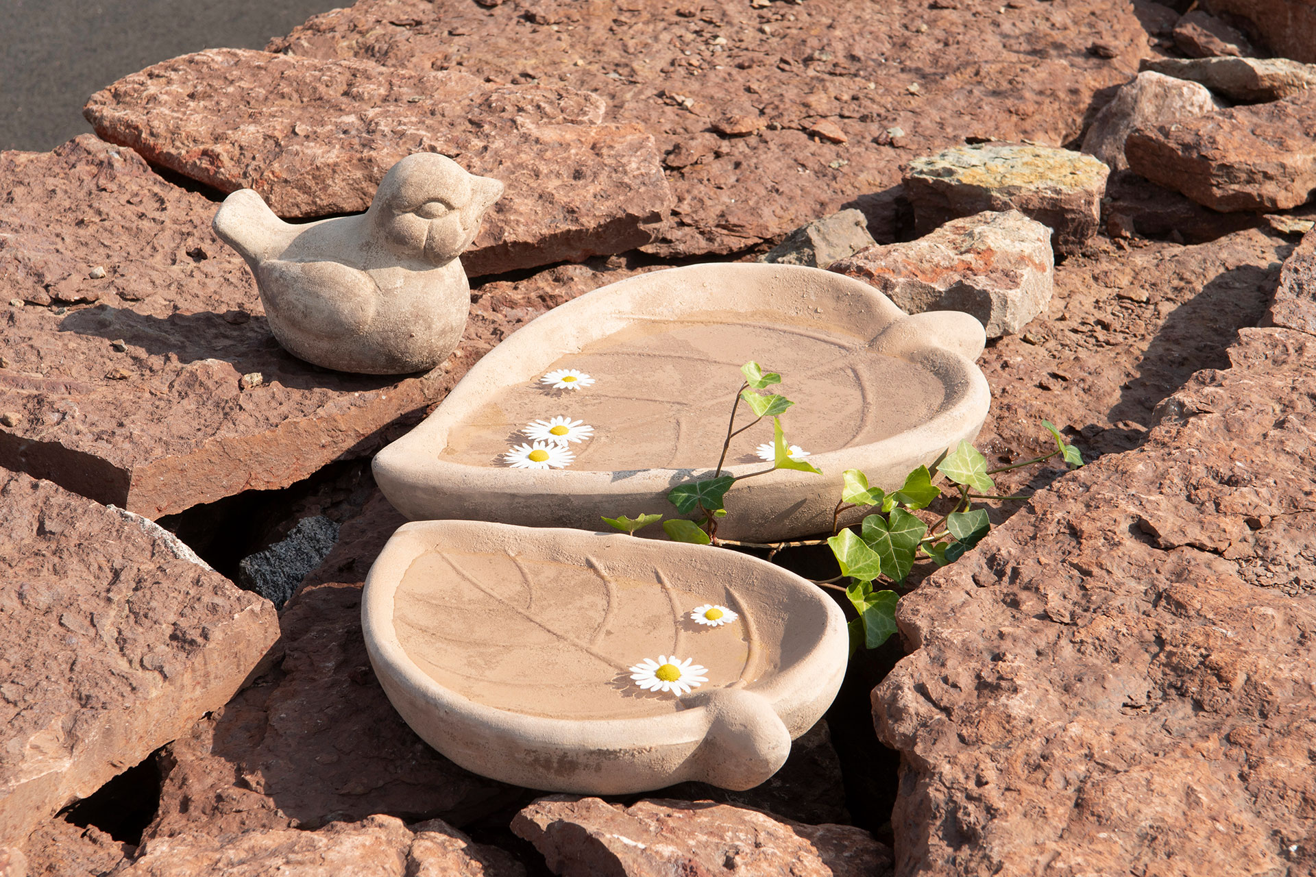 Trädgårdsdekoration - Fågelbad - Löv - 35x23x5 cm