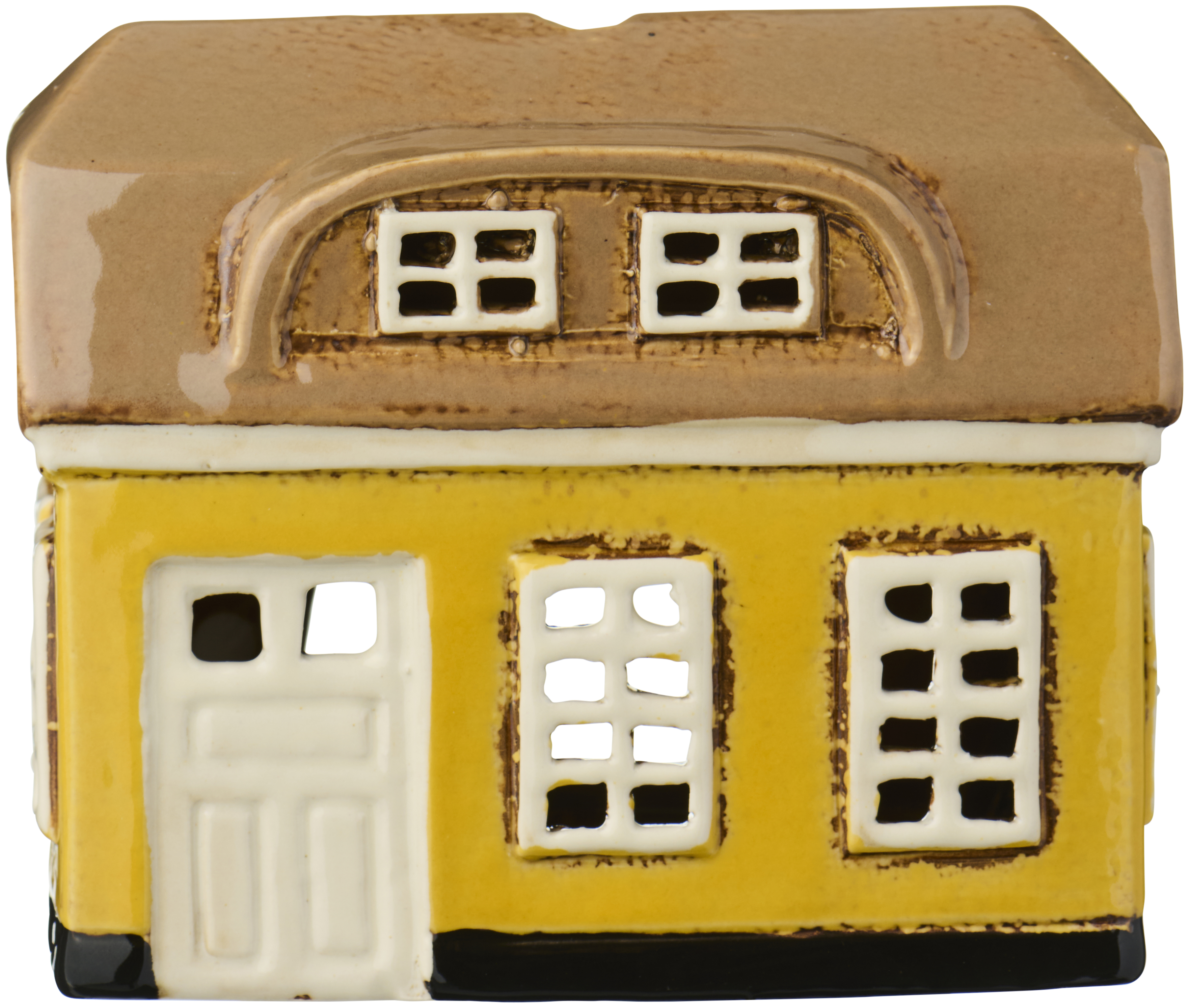 Ebeltoft Ljuslykta Hus - Gul med vit dörr 11 cm - 2