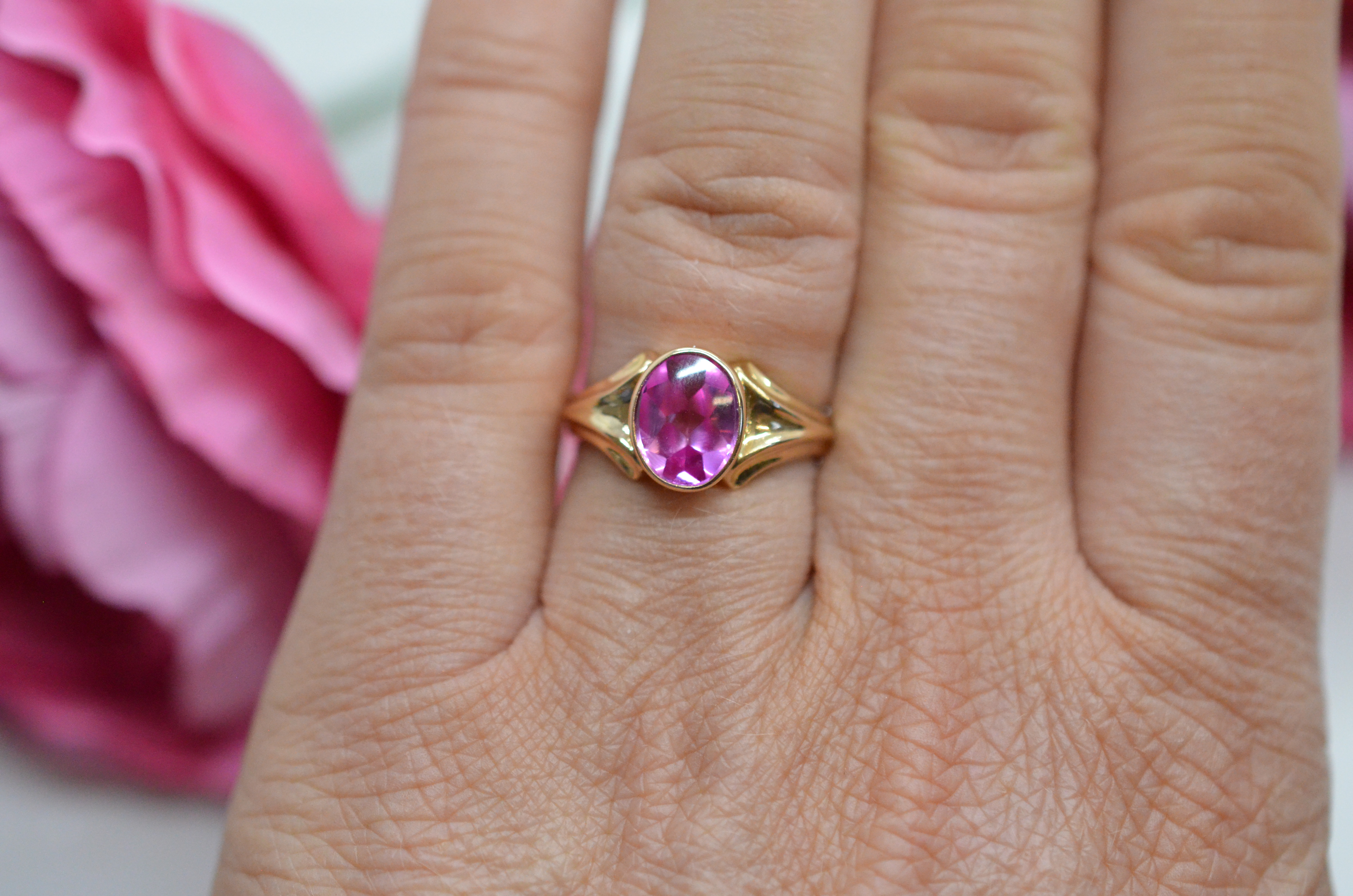 Vintage 18k ring with pink stone 1959 - 5