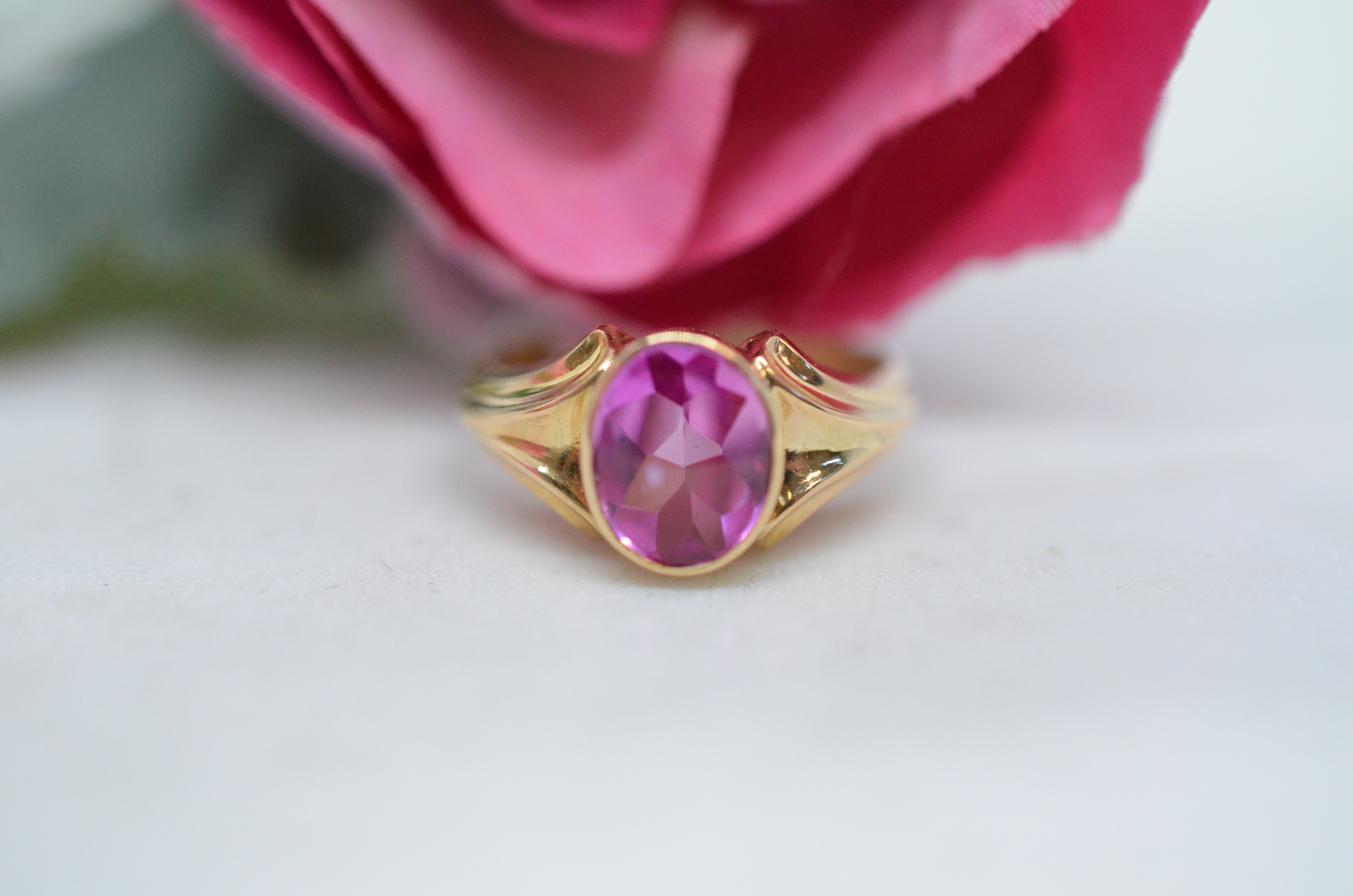 Vintage 18k ring with pink stone 1959 - 3