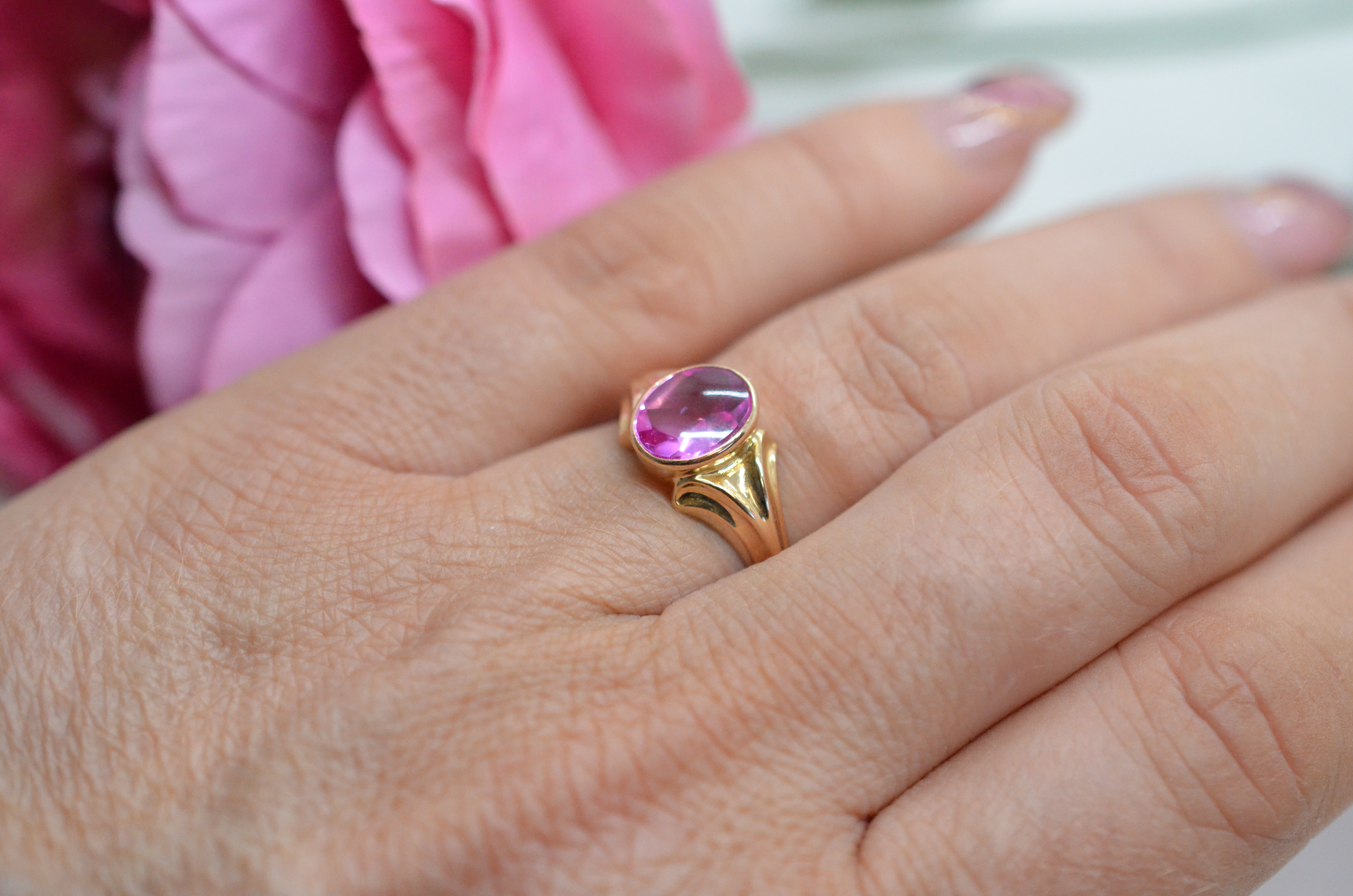 Vintage 18k ring with pink stone 1959 - 4