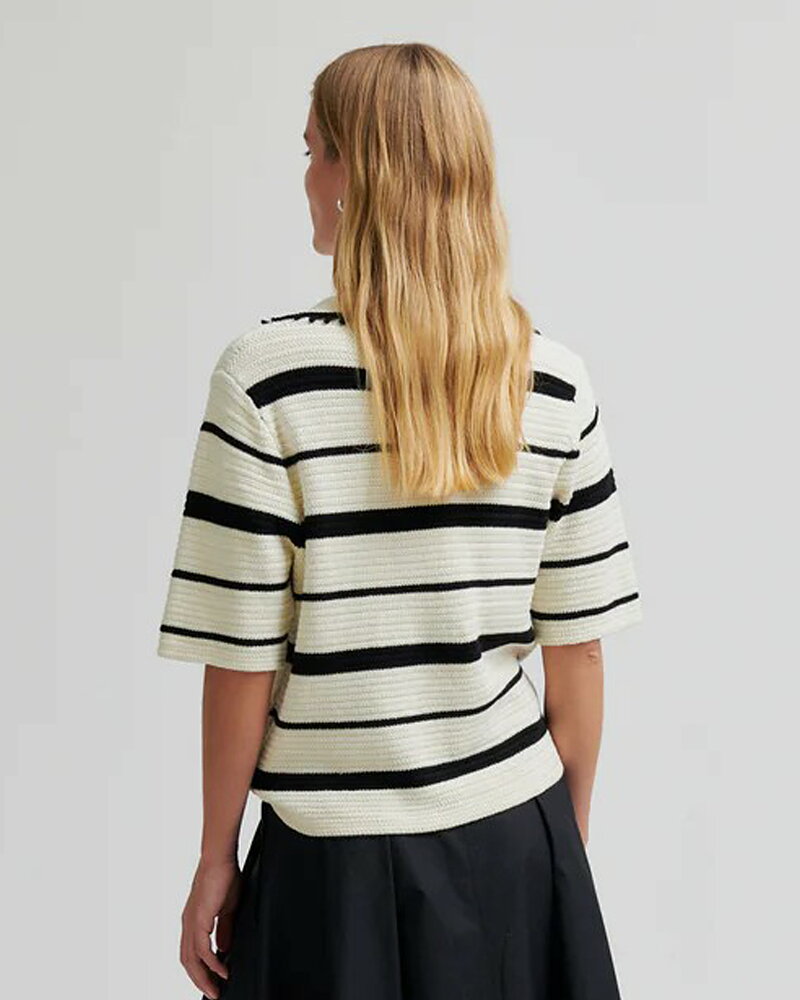 Jumper Susi kort ärm randig svart/beige