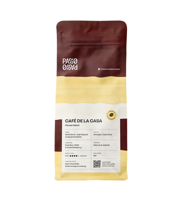 Paso Paso - Cafe de la Casa - Natural and Washed - Espresso and Brew - Lätt mörkrostade hela kaffebönor - 1000g
