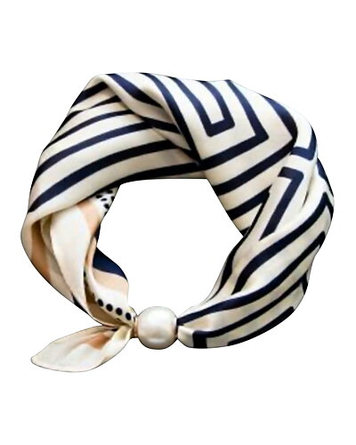 Scarf Chloe med magnet randig & mönstrad blå/vit