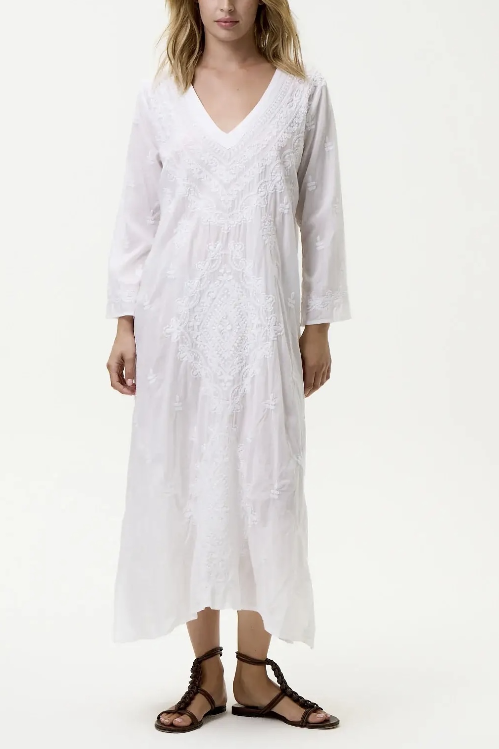 One Season  - Long Goa Embroidery Cotton White/White