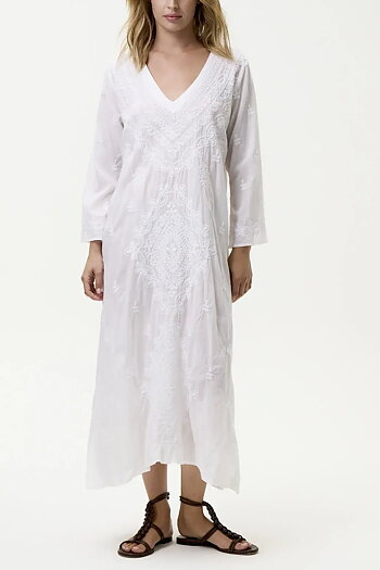 One Season  - Long Goa Embroidery Cotton White/White