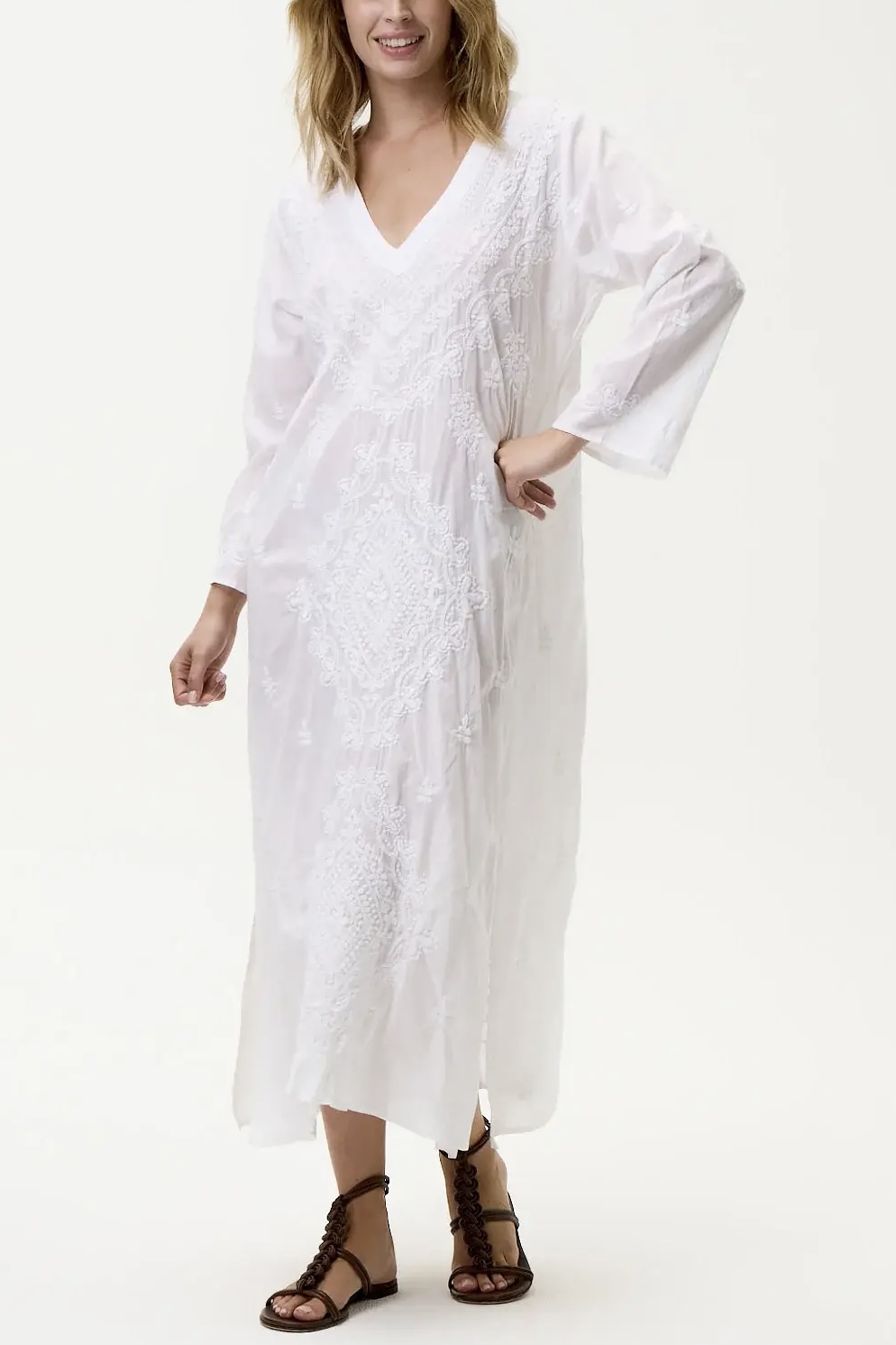 One Season  - Long Goa Embroidery Cotton White/White - 2