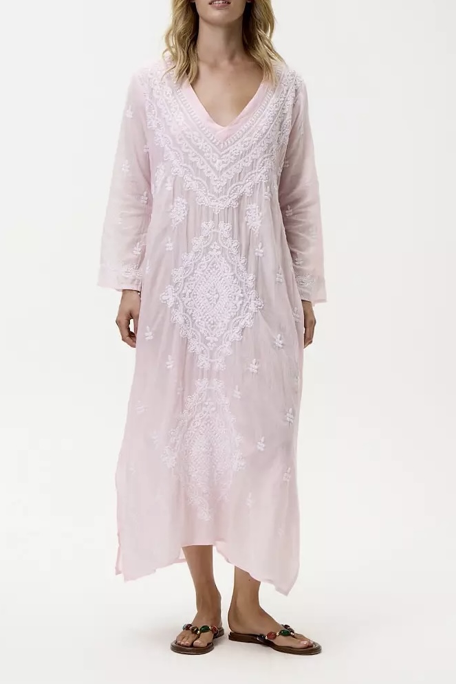 One Season  - Long Goa Embroidery Cotton Pink / White