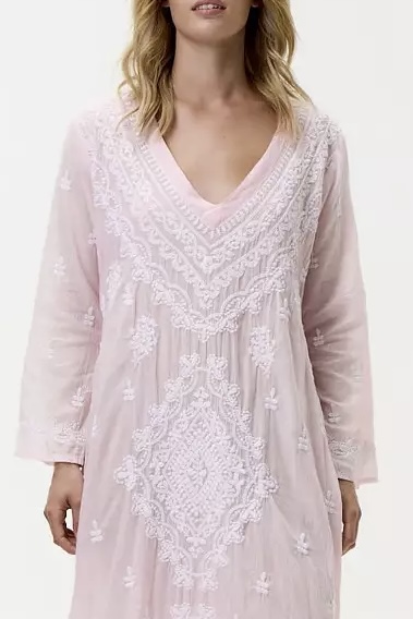 One Season  - Long Goa Embroidery Cotton Pink / White - 5