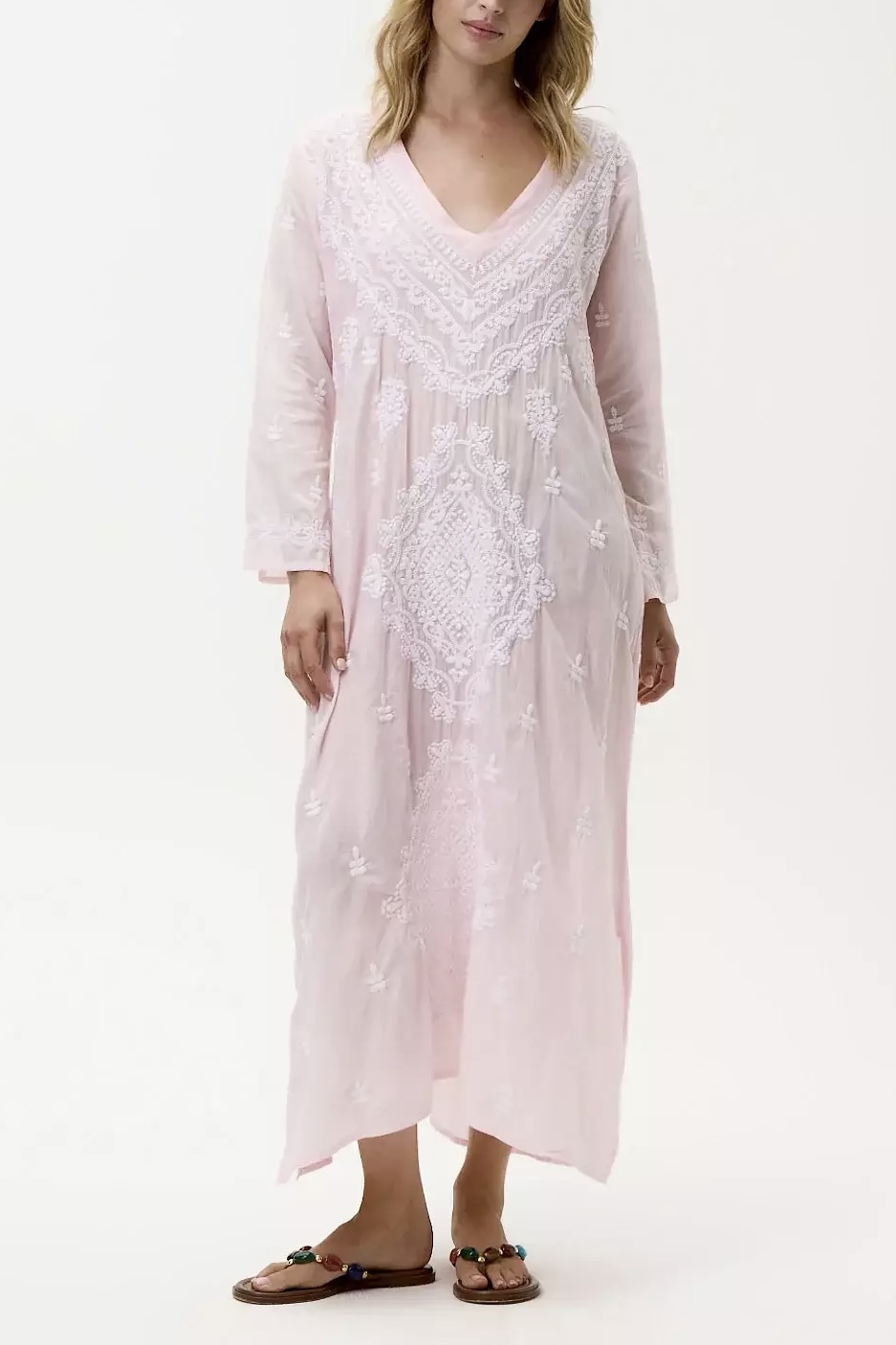 One Season  - Long Goa Embroidery Cotton Pink / White - 4