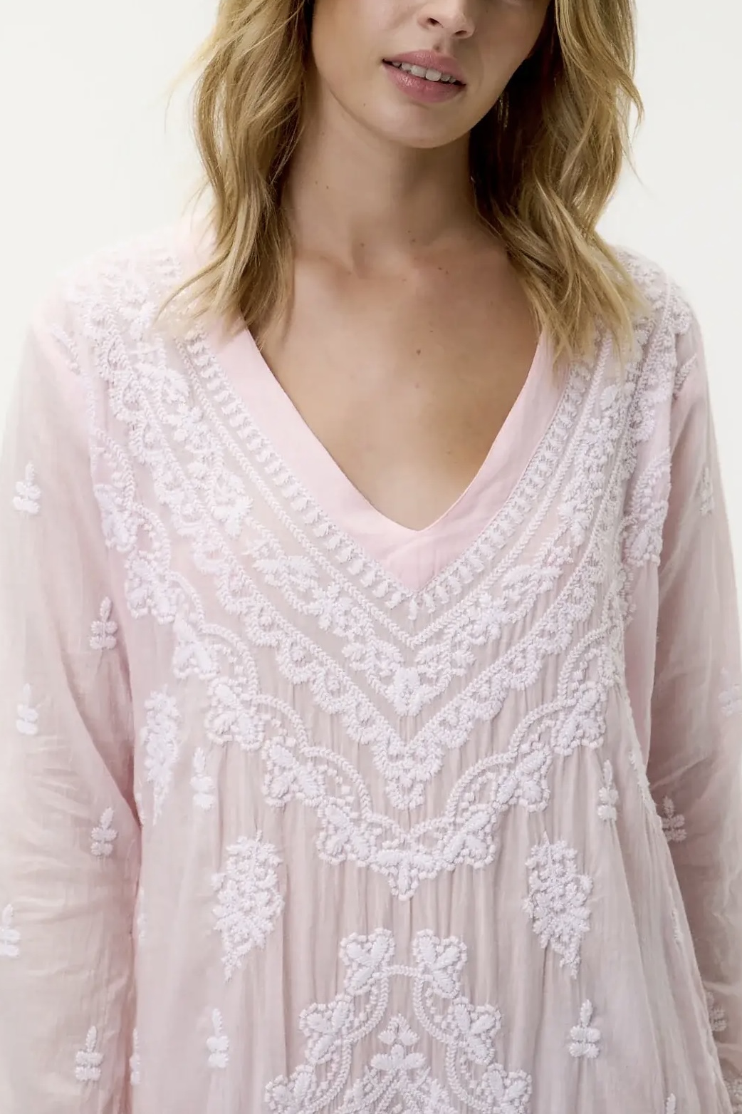 One Season  - Long Goa Embroidery Cotton Pink / White - 6