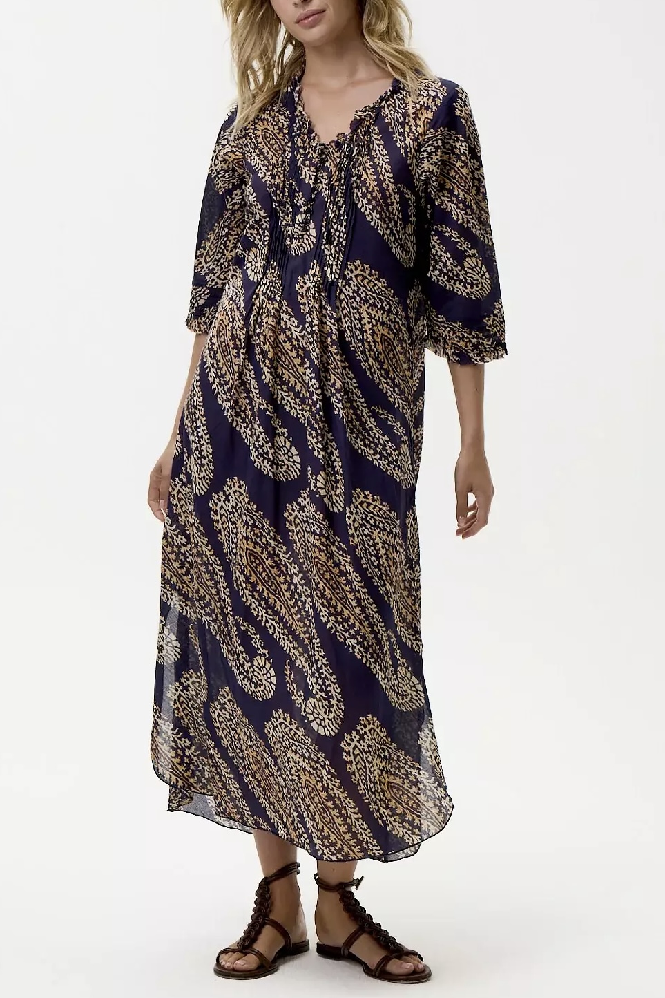 One Season - Long Poppy Provence Cotton Navy Paisley - 3