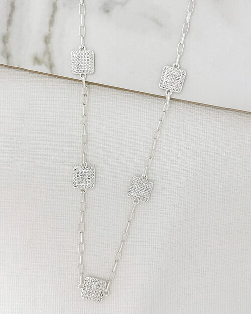 Halsband silverfärgat rutor med strass - 2