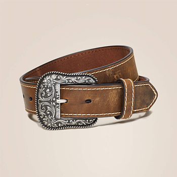 ARIAT ACCENT STITCH BELT - BROWN